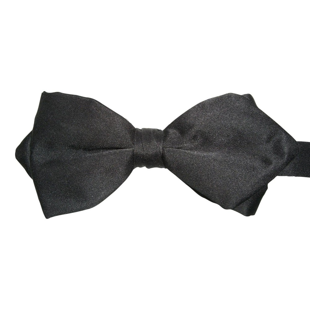 Bow Tie Black Silk (Satin) - Pointed Wing - Pre Tied