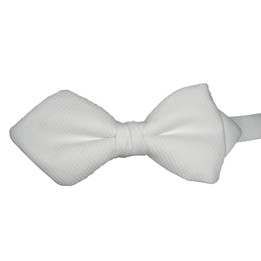 Bow Tie White Cotton Marcella - Pointed Wing - Pre Tied