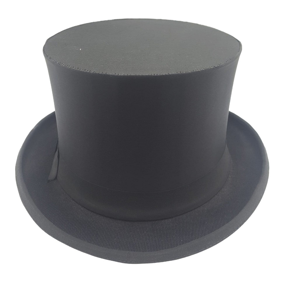 Collapsible Black Top Hat - Black Satin Modern New - 5'' High