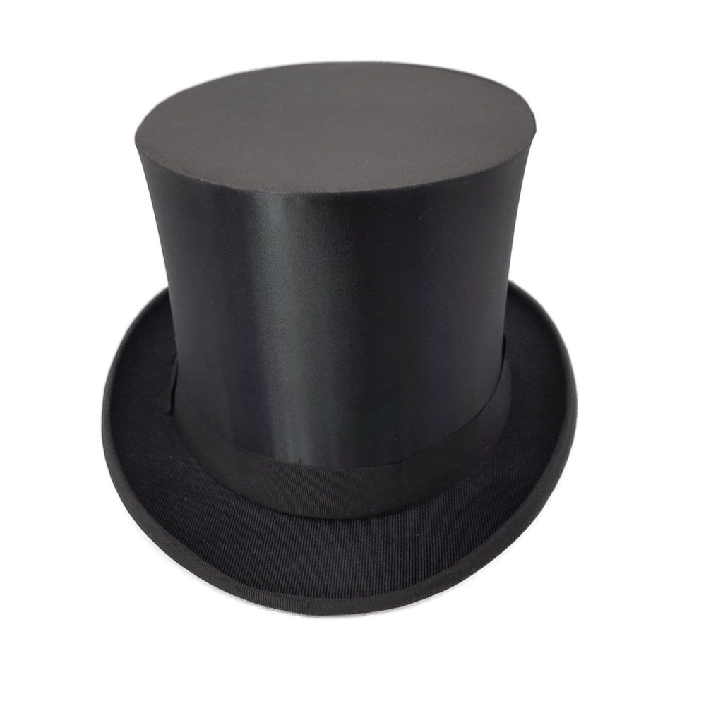 Collapsible Black Top Hat - Black Satin Modern New - 6'' High