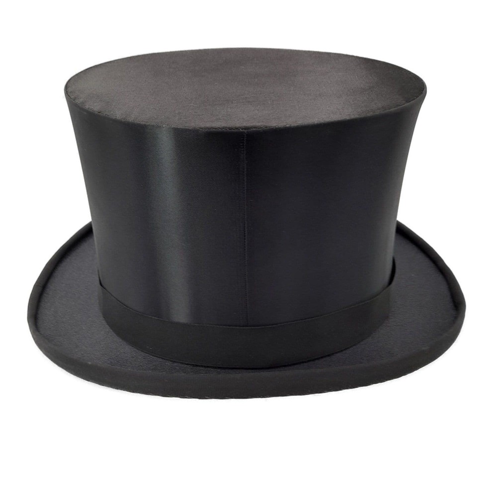 Collapsible Black Top Hat - Black Satin Modern New - 6'' High