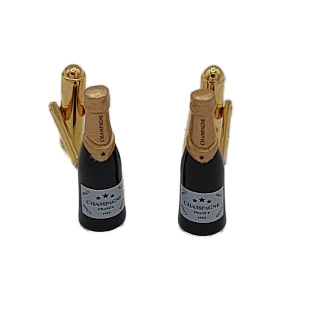 Cufflinks Champagne Bottle - Enamel Style