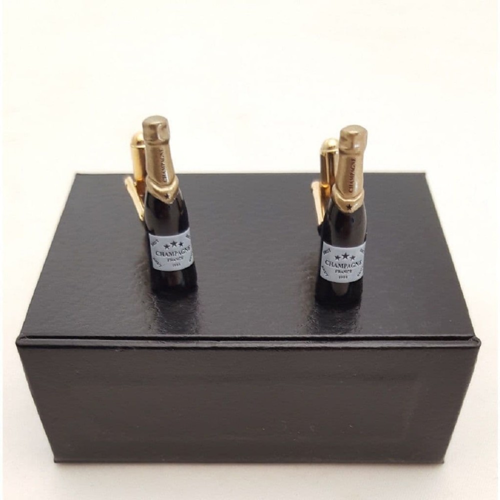 Cufflinks Champagne Bottle - Enamel Style