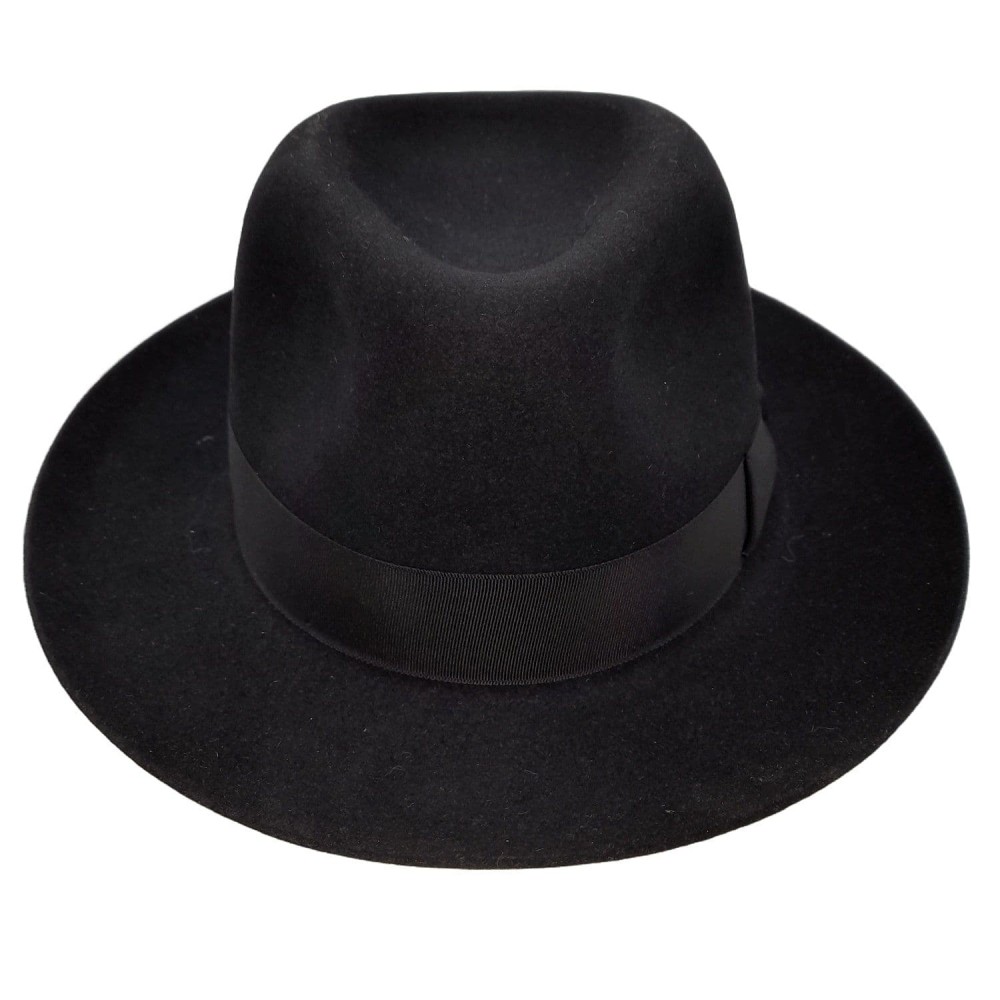 Fine Fur Felt Fedora - Black Wide Brim - Graduate