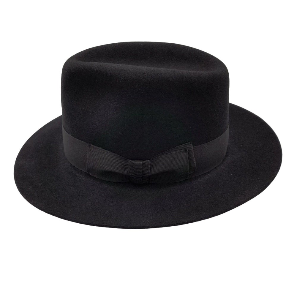 Fine Fur Felt Fedora - Black Wide Brim - Graduate