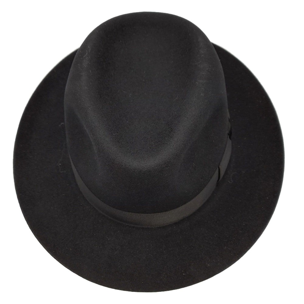 Fine Fur Felt Fedora - Black Wide Brim - Graduate