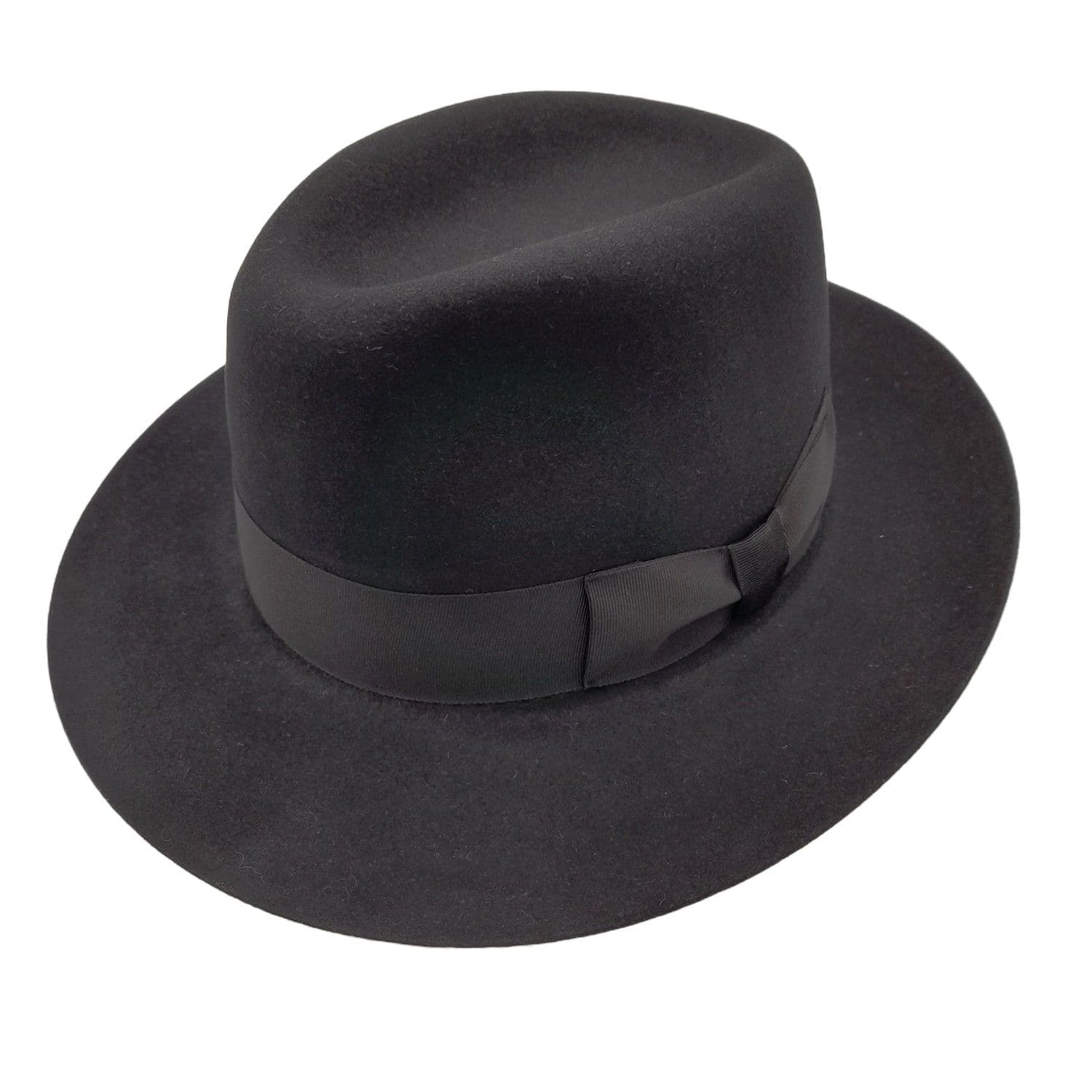 Fine Fur Felt Fedora - Black Wide Brim - Graduate