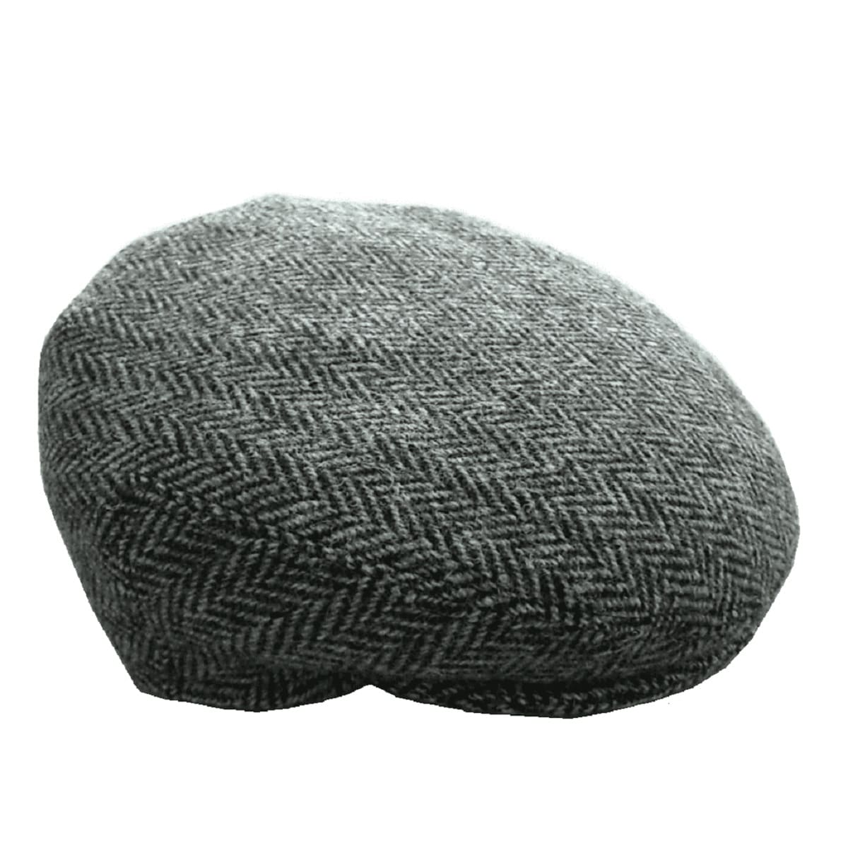 Harris Tweed Cap - Wool Flat Cap - Grey & White Herringbone