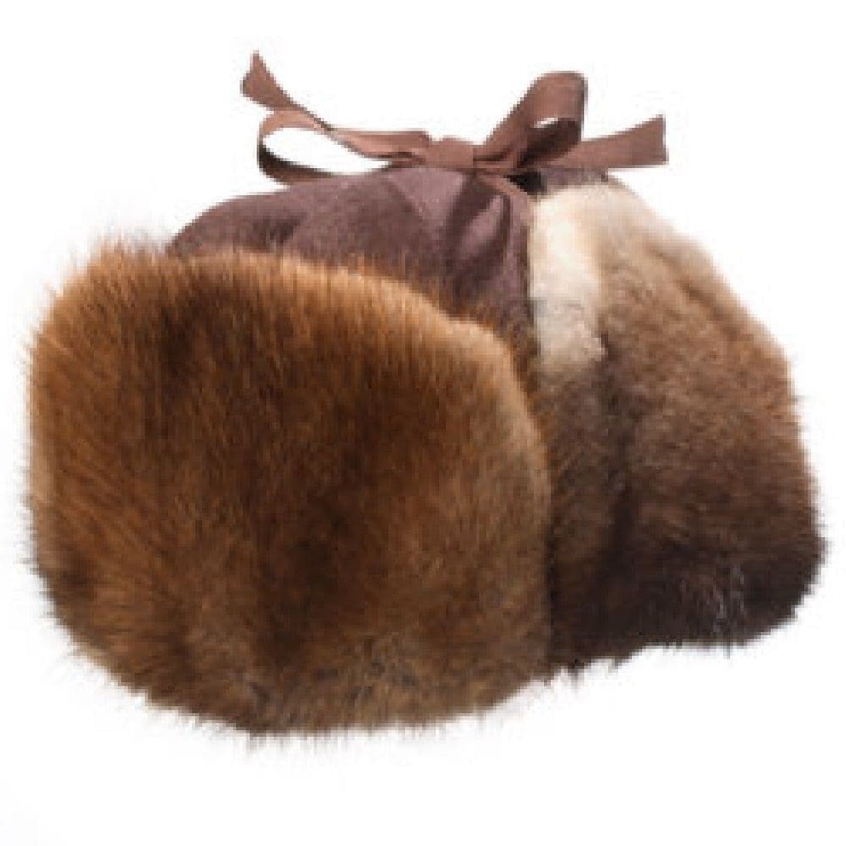 Muskrat Fur & Melton Brown Wool Trapper Hat - Natural Fur Winter Headwear