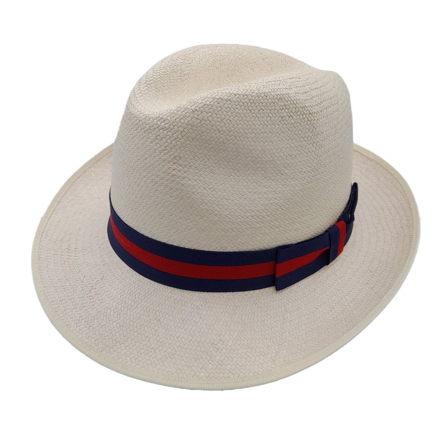 Panama Hat Snap Brim Natural Striped Band - Household Division / Guards Blue Red Blue - Olney