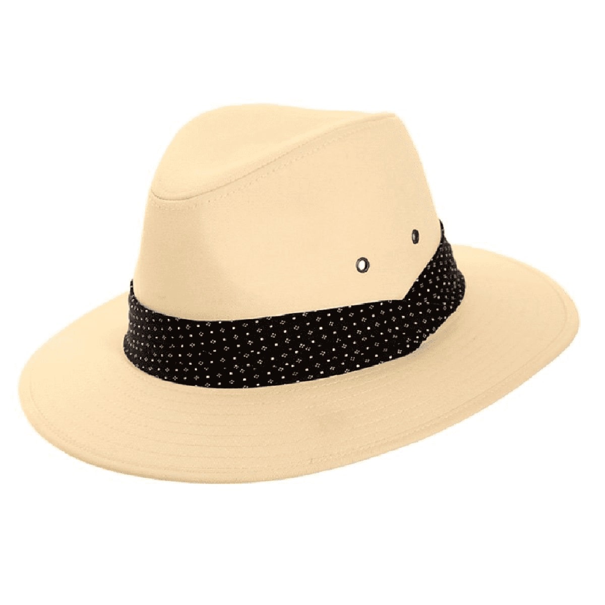 Summer Hat Cotton Fedora Style Spotty Band Light Tan