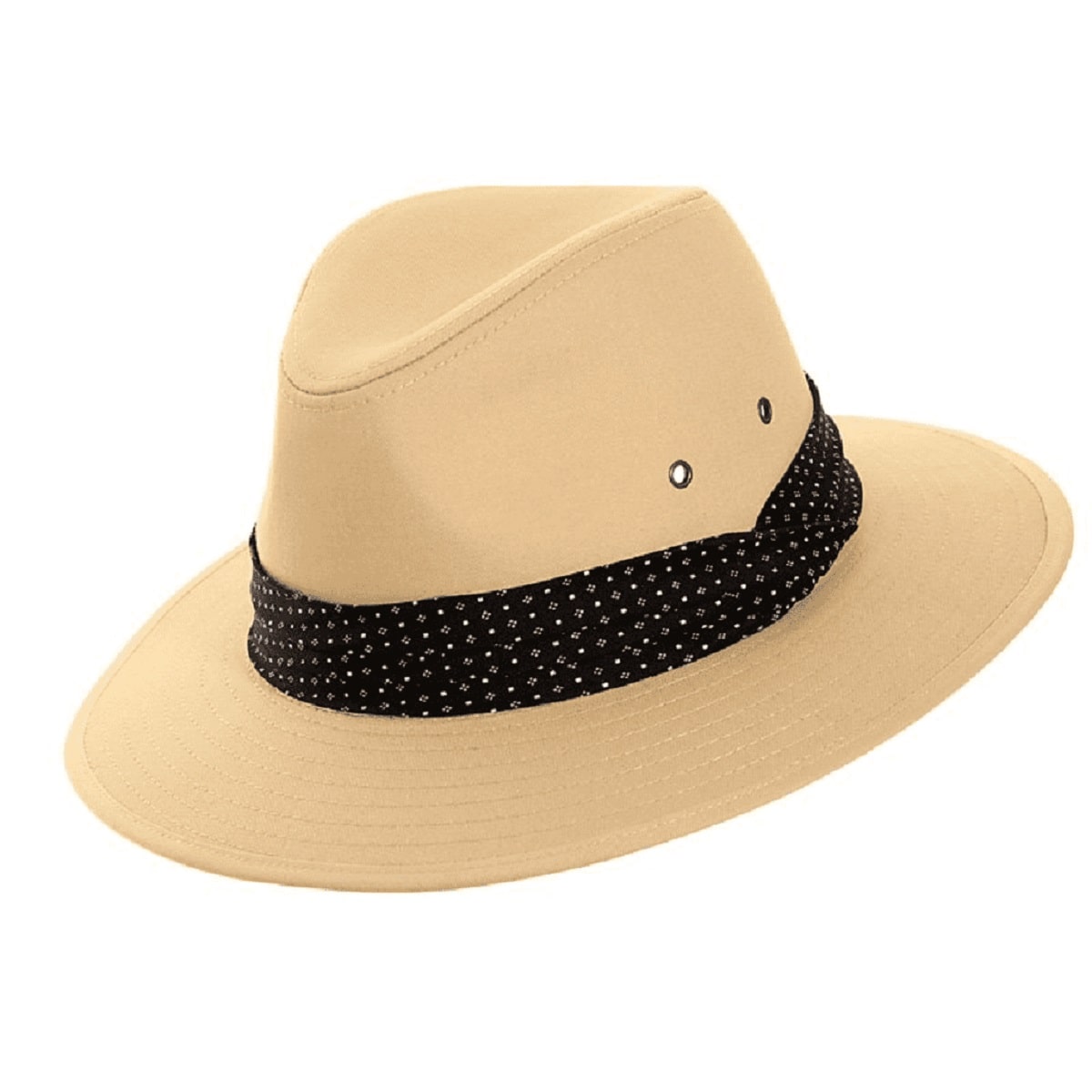 Summer Hat - Cotton Fedora Style - Spotty Band - Tan