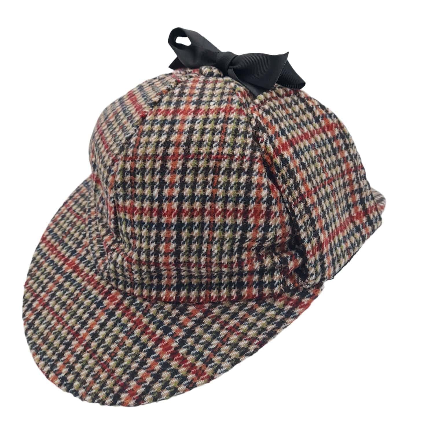 Deerstalker Tweed Hat Sherlock Small Orange Red Overcheck