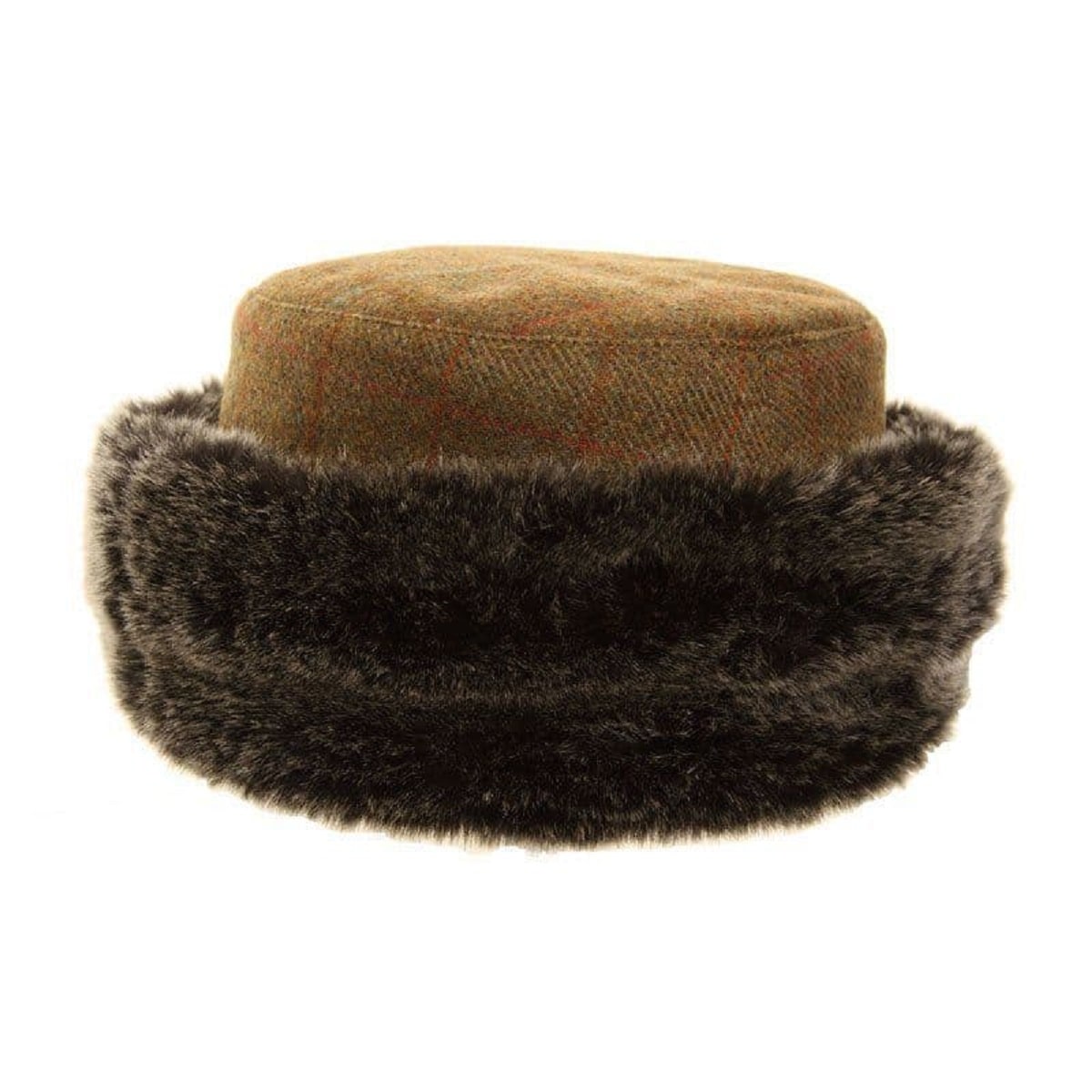 Tweed Hat With Super Soft Faux Fur Trim - Olive Green