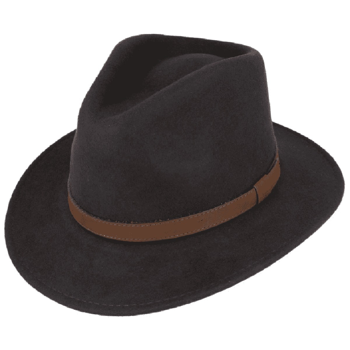 Wool Felt Fashionable Outback Fedora Style Hat - Brown Dark