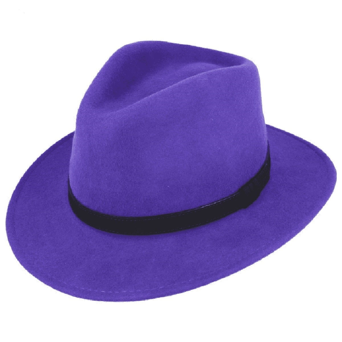 Wool Felt Fashionable Outback Fedora Style Hat - Purple