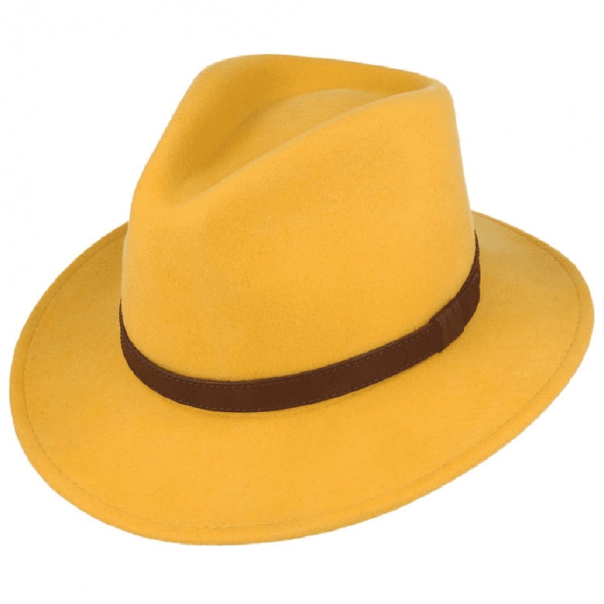 Wool Felt Fashionable Outback Fedora Style Hat - Yellow Mustard