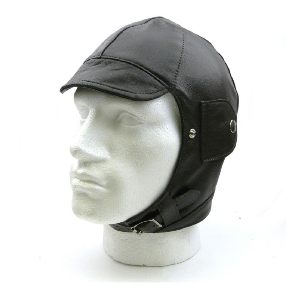 Leather Vintage Car Racing Helmet - Black