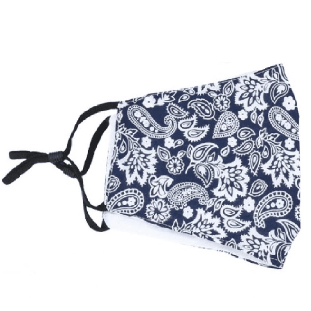 Reusable Paisley Cotton Face Mask - Face Covering - Blue Navy