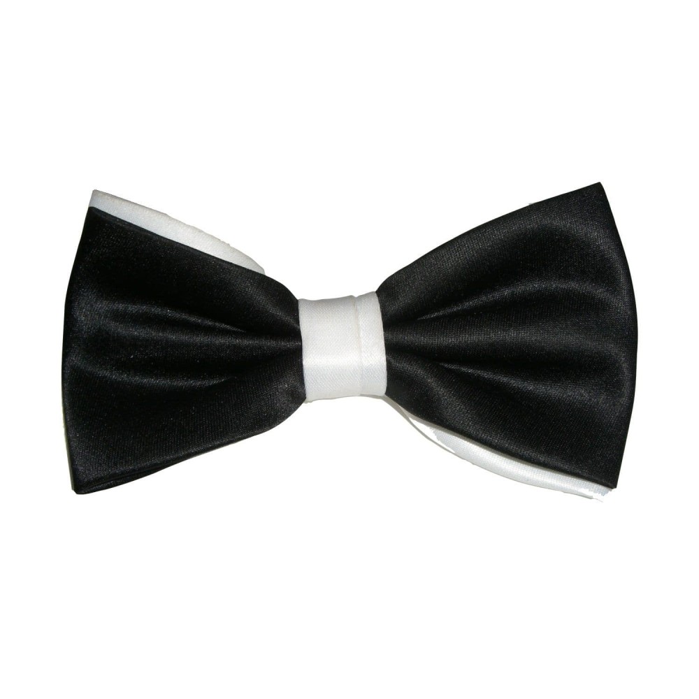 Satin Bow Tie Black and White - Butterfly / Thistle Wing - Pre Tied