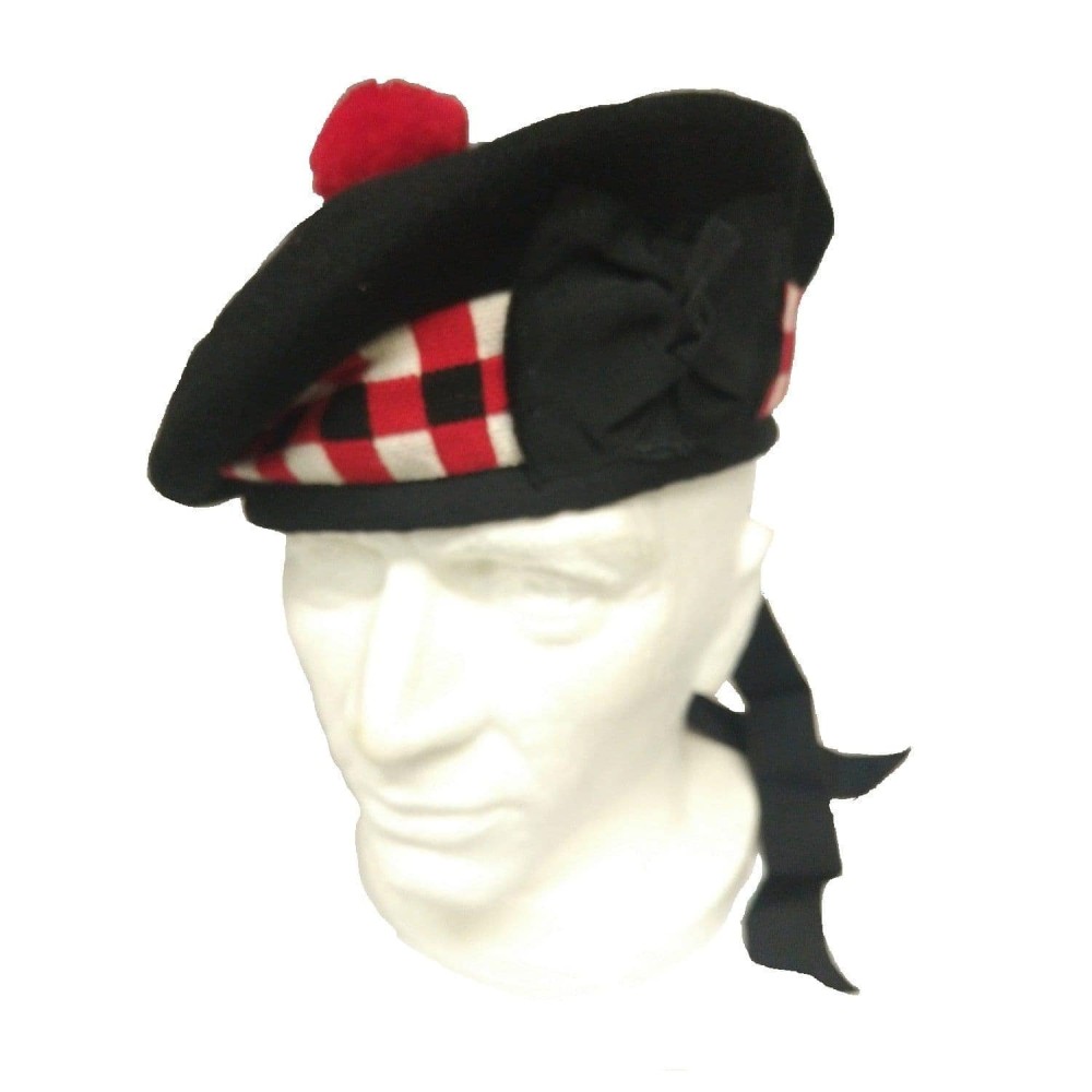 Scottish Balmoral Bonnet - Diced Band - Wool Cap Piper Hat