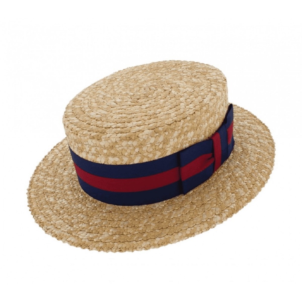 Straw Boater Hat Striped Band - Olney (New version)