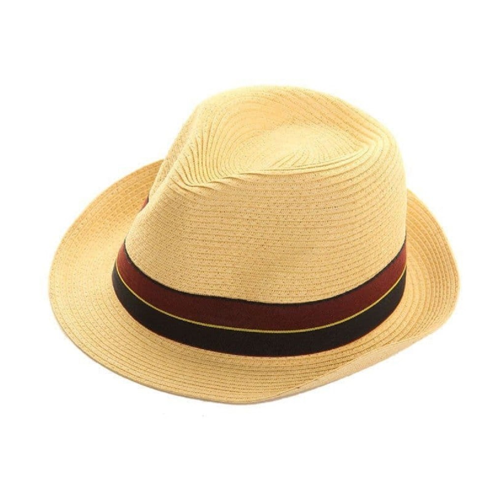 Summer Hat - Braid Trilby Style - With Red & Blue Band