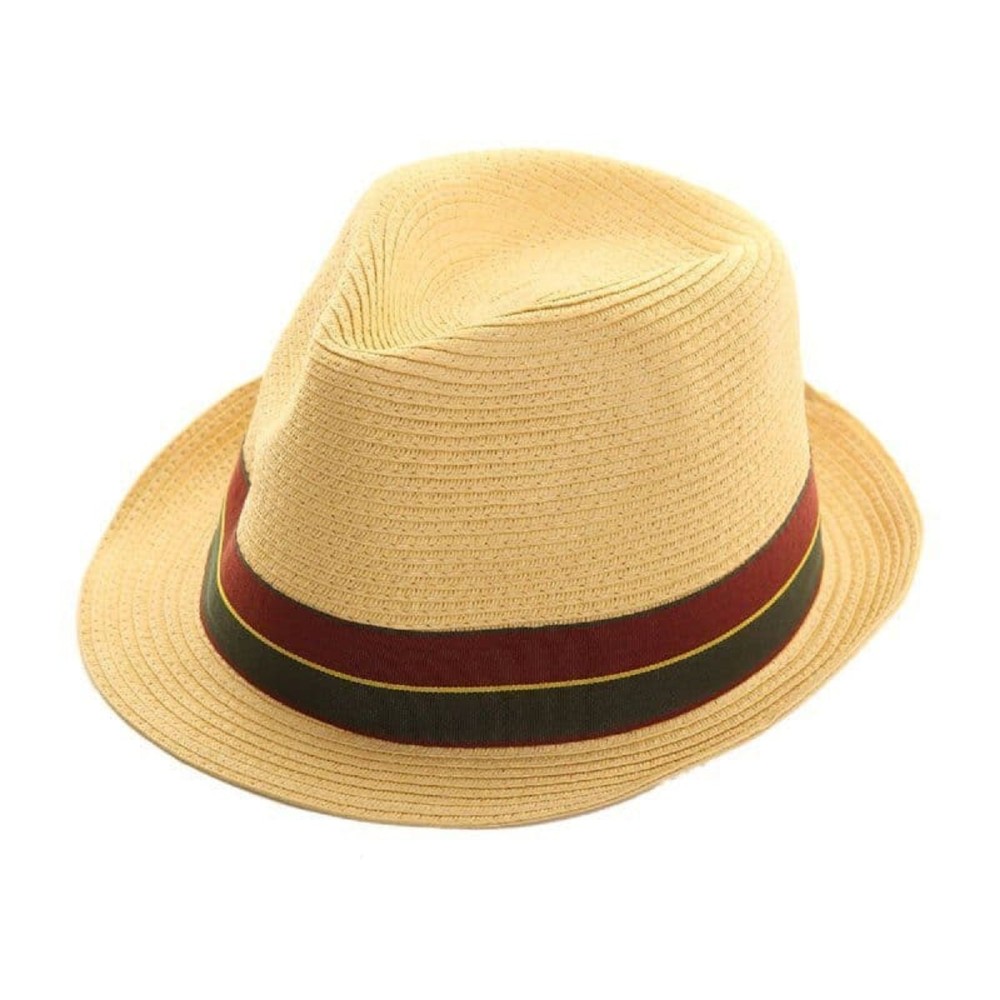 Summer Hat - Braid Trilby Style - With Red & Green Band