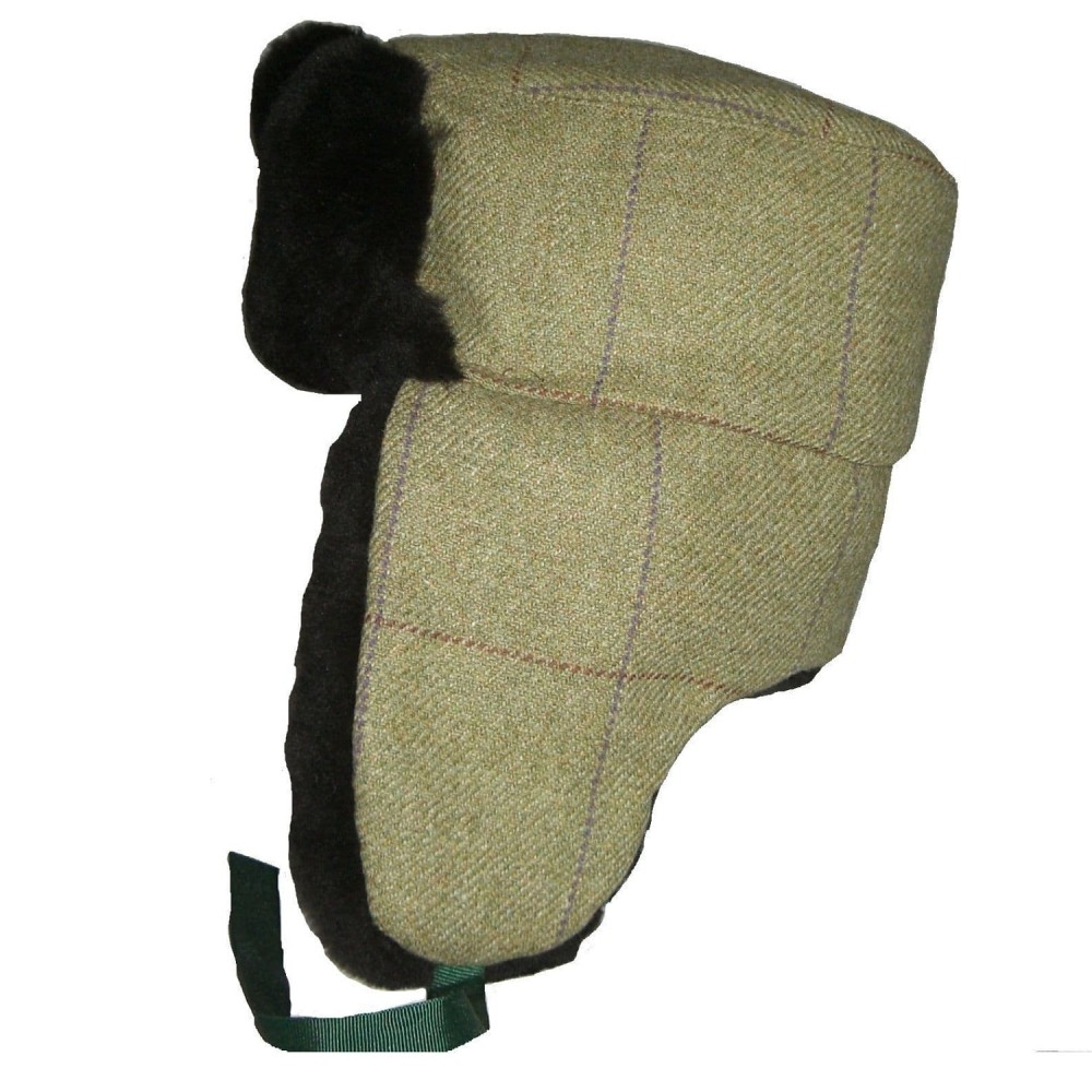 Tweed Trapper Hat / Cap with British Shearling - Green