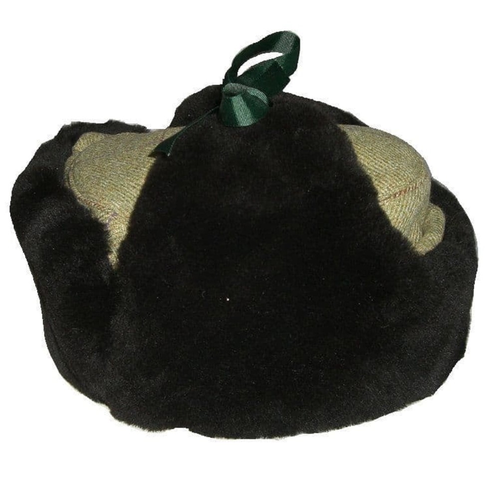 Tweed Trapper Hat / Cap with British Shearling - Green