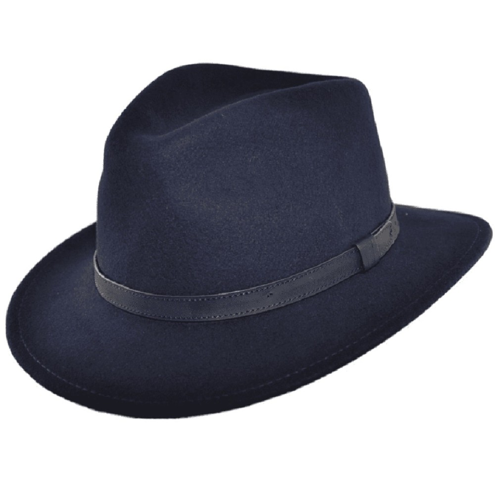 Wool Felt Fashionable Outback Fedora Style Hat - Blue Navy